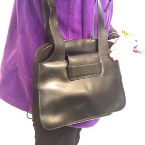 NEW Cerruti 1881 black genuine leather purse shoulder tote bag Paris Vintage